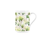 Purely Home Ginkgo Biloba Watercolour Glass Flowers - Bone China Style White Mug Coffee/Tea Present Gift