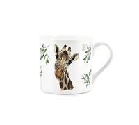 Purely Home Giraffe Faces & Eucalyptus Leaves Mug - Fine Bone China White Coffee/Tea Present Gift for Animal Lovers