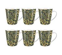 Purely Home Gold & Green Foliage Small Latte Mugs Set - Ceramic White Tea/Coffee Present Gift Set of 6