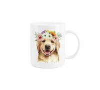 Purely Home Golden Retriever Dog Mug - Flower Crown Animal Gift/Present - Tea Coffee White Bone China Mug