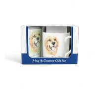 Purely Home Golden Retriever Mug & Coaster Gift Set - Lifes Better with a Golden Retriever by Rhiannon Chauncey - Bone China Mug and Glass Coaster Set - Tea/Coffee Present for Dog Lovers
