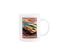 Purely Home Goodwood Festival of Speed Mug - Retro Poster Style Race Car Gift/Present Cup - Tea/Coffee White Bone China Mug