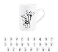 Purely Home Gothic Letter J Mug - Black & White Swirly Personalised Initial/Alphabet Gift - Tea Coffee Hot Drinks Ceramic Mug Present