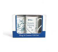 Purely Home Grandads Gardening Mug & Coaster Gift Set - Vintage Garden Bone China Mug and Cork Coaster Set - Tea/Coffee Present