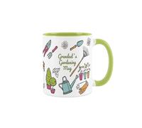 Purely Home Grandads Gardening Mug - Garden Accessories & Tools Presents - White & Light Green Tea/Coffee Drinks Cup Mothers Day Gift