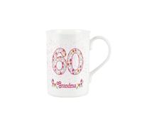 Purely Home Grandma Pink Floral Ages Mug - 60th Birthday Gifts for Her - Granny Bone China Coffee/Tea Mug