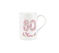 Purely Home Great Grandma 80th Birthday Mug - Pink Floral Bone China Tea/Coffee Cup Gifts