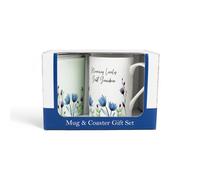 Purely Home Great Grandma Mug & Coaster Gift Set - Blooming Lovely Great Grandma Flowers Bone China Mug And Glass Coaster - Tea/coffee Present