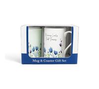 Purely Home Great Granny Mug & Coaster Gift Set - Blooming Lovely Great Granny Flowers Bone China Mug and Glass Coaster Set - Tea/Coffee Present
