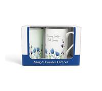 Purely Home Great Nanny Mug & Coaster Gift Set - Blooming Lovely Great Nanny Flowers Bone China Mug and Glass Coaster Set - Tea/Coffee Present