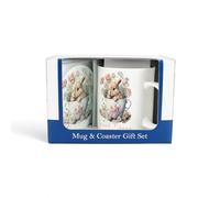 Purely Home Great Nanny Mug & Coaster Gift Set - Teacup Bunny & Flowers Bone China Mug and Glass Coaster Tea/Coffee Present