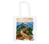 Purely Home Great Wall of China Tote Bag - Seven Wonders Oil Painting Art Gift - Reusable Shopping Bag Present