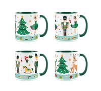 Purely Home Green Christmas Nutcracker Character Coffee Mug - 4X Green & White Ceramic Mugs