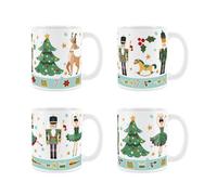 Purely Home Green Christmas Nutcracker Character Coffee Mug - 4X White Ceramic Mugs