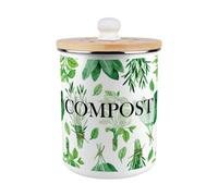 Purely Home Green Herbs Food Waste Bin - Metal 2L Decorative Kitchen Compost Caddy