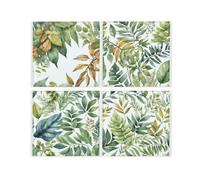 Purely Home Green Leaves Coasters - Foliage Forest Print Set Of 4 Square Glass Coasters