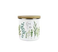 Purely Home Green Leaves Decaf Coffee Storage Canister - Vibrant Foliage Kitchen Decor Gift - Metal/enamel Hot Drinks Storage Container