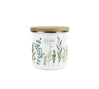 Purely Home Green Leaves Herbal Tea Storage Canister - Vibrant Foliage Kitchen Decor Gift - Metal/Enamel Hot Drinks Storage Container