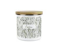 Purely Home Green Leaves Range Coffee Storage Canister - White And Green Metal Enamel Food Storage Container