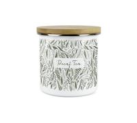Purely Home Green Leaves Range Decaf Tea Storage Canister - White And Green Metal Enamel Food Storage Container