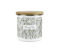 Purely Home Green Leaves Range Decaf Tea Storage Canister - White And Green Metal Enamel Food Storage Container