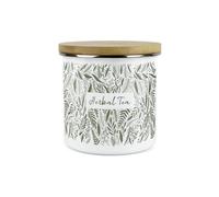 Purely Home Green Leaves Range Herbal Tea Storage Canister - White And Green Metal Enamel Food Storage Container