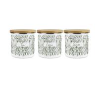 Purely Home Green Leaves Range Tea Coffee Sugar Set Of 3 Storage Canisters - Metal Enamel Kitchen Food Storage Canister
