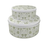 Purely Home Green Oak Leaves & Berries Round Nesting Cake Tin Set - Baking Storage Gift