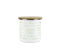 Purely Home Green Polka Dots Green Tea Storage Canister - Spotty Dotty Metal Enamel Medium Sized Food Storage Container