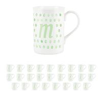 Purely Home Green Polka Dots Spots Letter M Mug - Bone China Alphabet Initials Gift/Present Mug
