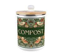 Purely Home Green Strawberry Thief Compost Caddy - Enamel 2L Kitchen Food Waste Bin