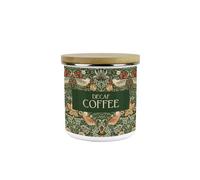 Purely Home Green Strawberry Thief Decaf Coffee Canister - Morris Inspired Floral Tapestry Artwork - Enamel Kitchen Medium Storage Container