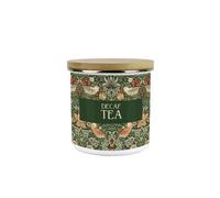 Purely Home Green Strawberry Thief Decaf Tea Canister - Morris Inspired Floral Tapestry Artwork - Enamel Kitchen Medium Storage Container