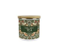 Purely Home Green Strawberry Thief Earl Grey Tea Canister - White Metal/Enamel Medium 600ml Kitchen Storage Container Gift