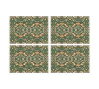 Purely Home Green Strawberry Thief Glass Placemats Set - William Morris Artwork Table Mats Gift - Tempered Glass Non-Slip Feet 4Pk