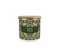 Purely Home Green Strawberry Thief Herbal Tea Canister - Morris Inspired Floral Tapestry Artwork - Enamel Kitchen Medium Storage Container