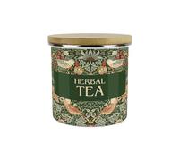 Purely Home Green Strawberry Thief Herbal Tea Storage Canister - Morris Inspired Floral Tapestry Artwork - 1.2L Enamel Hot Drinks/Food Kitchen Storage Container