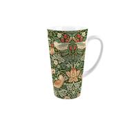 Purely Home Green Strawberry Thief Latte Mug - William Morris Gifts - Tall Ceramic Tea/Coffee Cup Present
