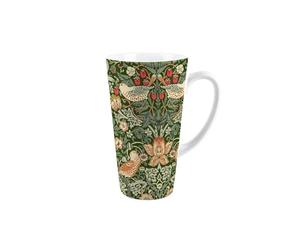 Purely Home Green Strawberry Thief Latte Mug - William Morris Gifts - Tall Ceramic Tea/Coffee Cup Present