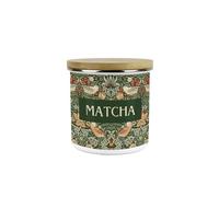Purely Home Green Strawberry Thief Matcha Canister - White Metal/Enamel Medium 600ml Kitchen Storage Container Gift