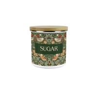 Purely Home Green Strawberry Thief Sugar Canister - Morris Inspired Floral Tapestry Artwork - Enamel Kitchen Medium Storage Container