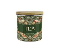 Purely Home Green Strawberry Thief Tea Storage Canister - Morris Inspired Floral Tapestry Artwork - 1.2L Enamel Kitchen Storage Container
