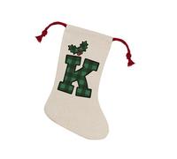 Purely Home Green Tartan Alphabet Letter K Stocking - Novelty Initial Xmas Gift Linen-Style With Red Drawstring Ties
