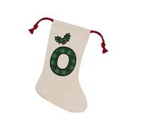 Purely Home Green Tartan Alphabet Letter O Stocking - Novelty Initial Xmas Gift Linen-Style With Red Drawstring Ties