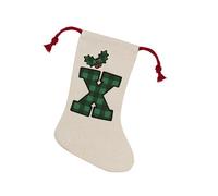 Purely Home Green Tartan Alphabet Letter X Stocking - Novelty Initial Xmas Gift Linen-Style With Red Drawstring Ties