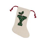 Purely Home Green Tartan Alphabet Letter Y Stocking - Novelty Initial Xmas Gift Linen-Style With Red Drawstring Ties