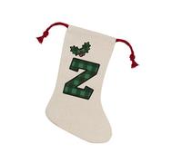Purely Home Green Tartan Alphabet Letter Z Stocking - Novelty Initial Xmas Gift Linen-Style With Red Drawstring Ties