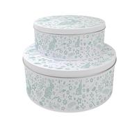 Purely Home Green Wild Rabbits Set of 2 Cake Tins Gift - Nesting Round Large & Medium Metal Storage Containers for Cakes and Baking