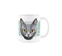 Purely Home Grey Burmese Cat Mug - Cartoon Fun Novelty Gift for Cat Lovers - Tea/Coffee Ceramic White Cup