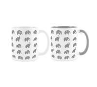 Purely Home Grey Elephants Mugs Set - Cartoon Wild Safari Animals Gift Present - Tea/Coffee White Ceramic Cups Set of 2
